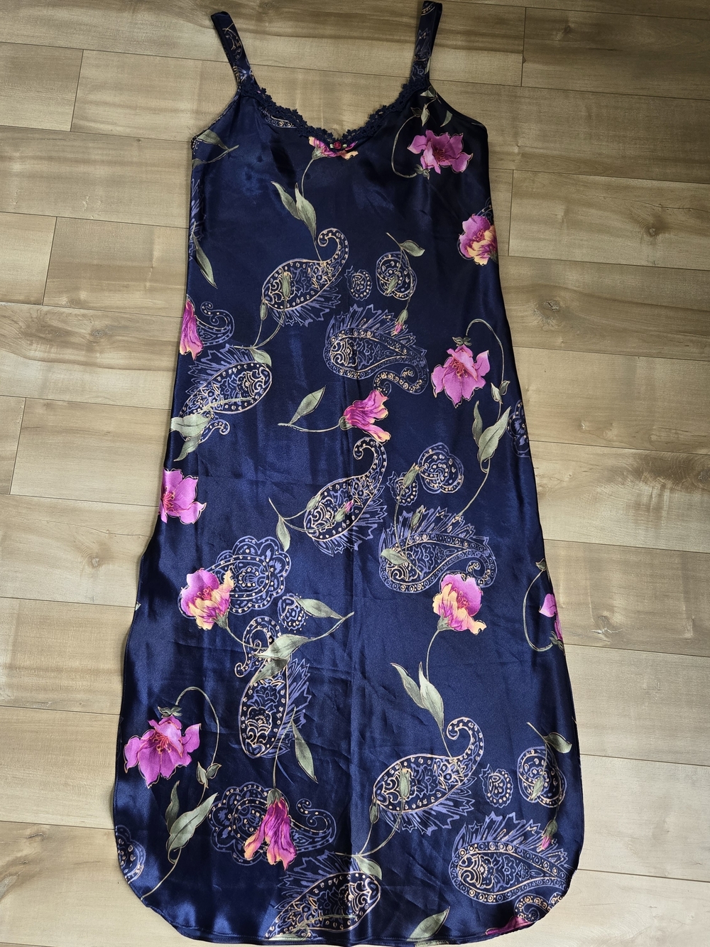 Vtg 90s California Dynasty Paisley Satin Slip Dress Y2K Going Out Sz M